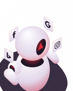 Illustration of a robot with social media logos around its head